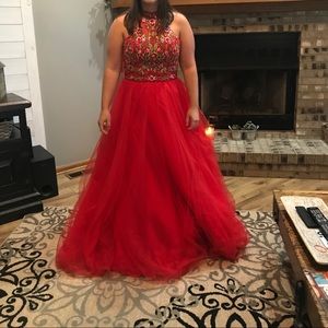 Red ball gown prom dress